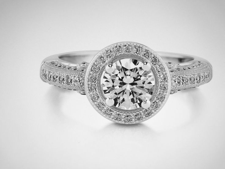 A Perfect 1CT Round Cut Halo Russian Lab Diamond Engagement Ring