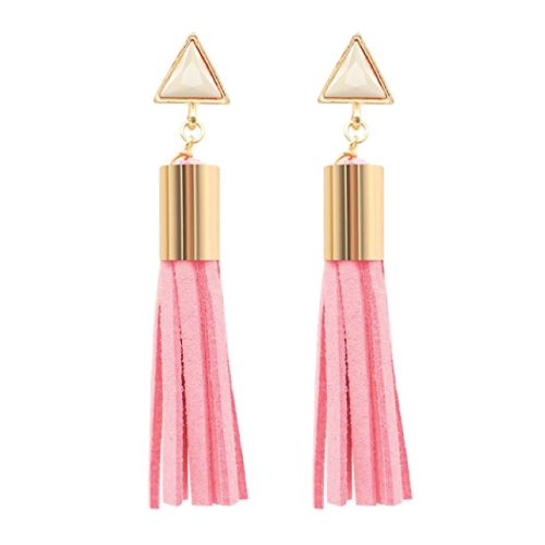 Pink Geometric Leather Tassel Pendant Earrings. Teens fashion. Stocking Stuffer ...