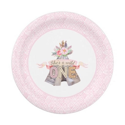 Floral Boho Tribal Teepee Wild One 1st Birthday Paper Plate