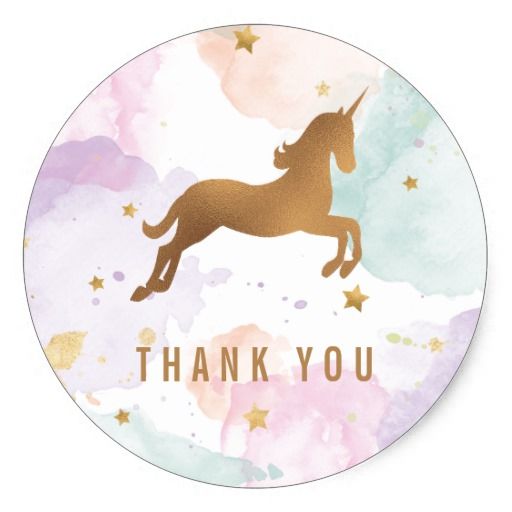 Pastel Unicorn Birthday Party Thank You Classic Round Sticker