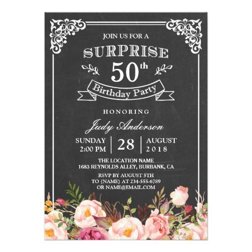Vintage Chalkboard Floral Surprise Birthday Party Card