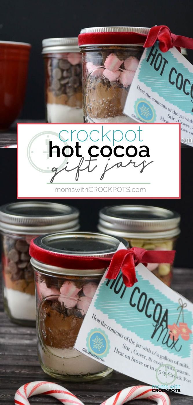 Such a great homemade gift idea! Make and give these Crockpot Hot Cocoa Gift Jar...