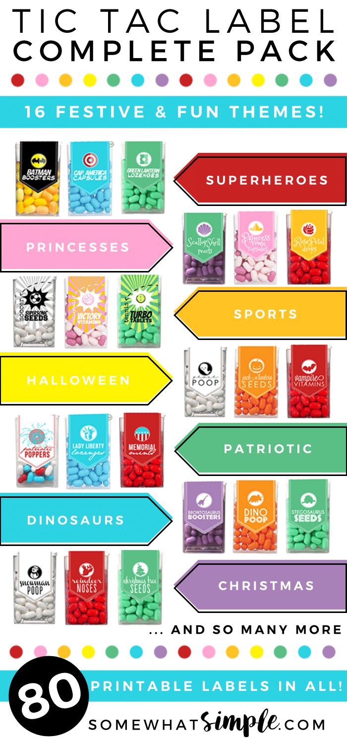 These Tic Tac Labels make the perfect little gifts and party favors! 16 themes w...
