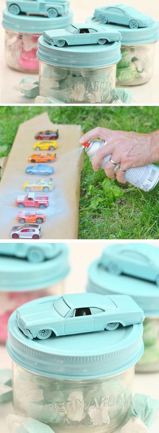 Dinky Car Treat Jars | 21 DIY Baby Shower Party Ideas for Boys that will make yo...