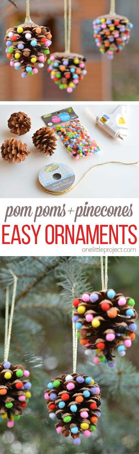 These pom pom and pinecone Christmas ornaments are SO EASY! They're a great ...