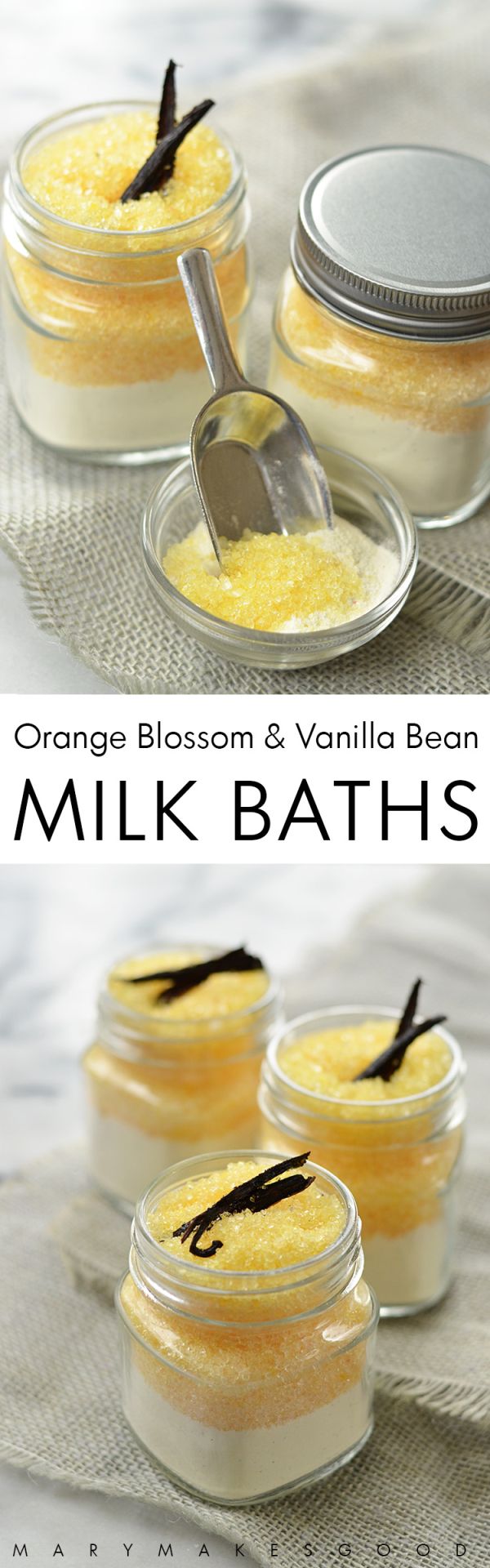 You can make these Orange Blossom & Vanilla Bean Milk Baths with just five all-n...