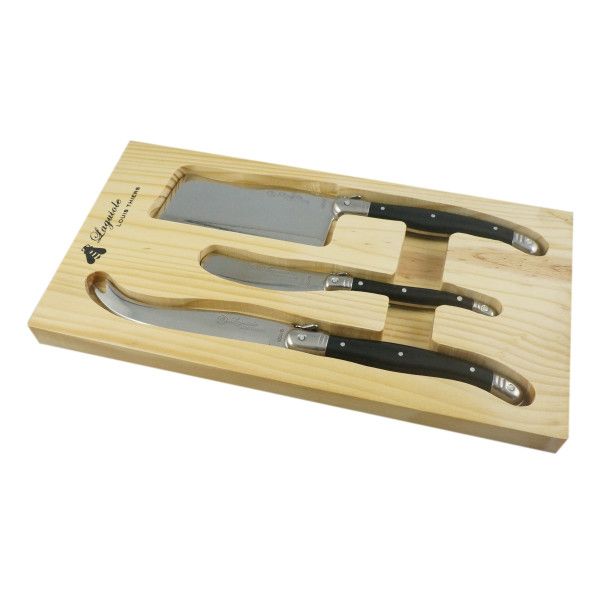 Laguiole by Louis Thiers 3-piece cheese set with black coloured handles