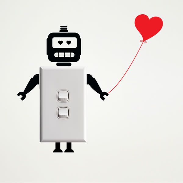 Robot with heart wall sticker for light switches