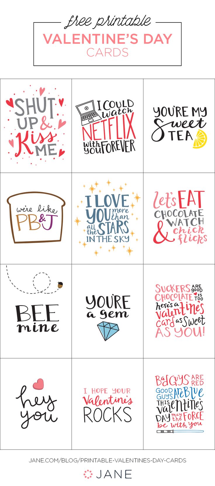 Printable Valentine's Day Cards from Jane.com