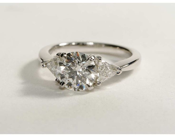 A Perfect 2CT Round Cut Russian Lab Diamond Engagement Ring with Trillion Accent...