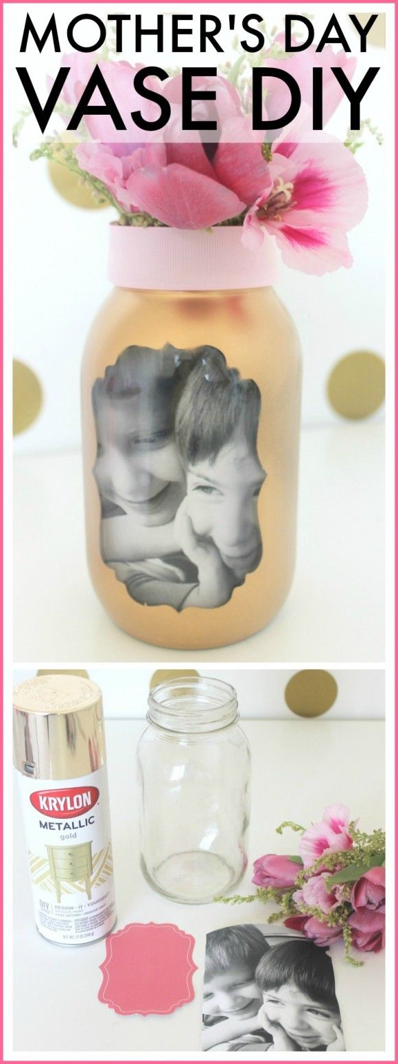 Easy Mother's Day photo vase craft. This is a perfect last-minute gift that your...