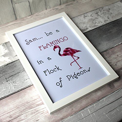 MadeAt94 Flamingo Gift Frame Personalised A4 For Girls Women Home Birthday Print