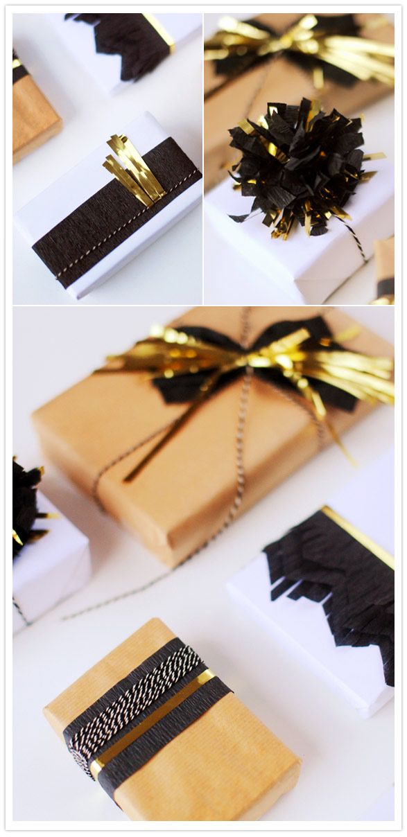 black and gold holiday gift wrap