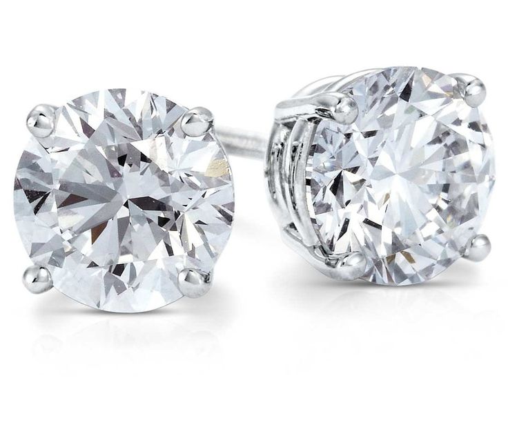 14K White Gold Round Cut Russian Lab Diamond Solitaire Stud Earrings