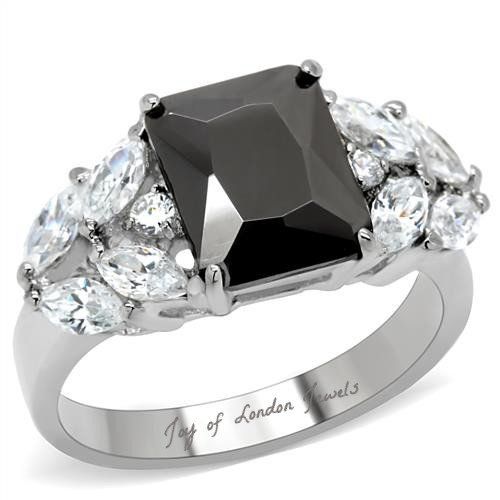 3CT Emerald Cut Black Russian Lab Diamond Marquise Cut Diamond Accented Ring