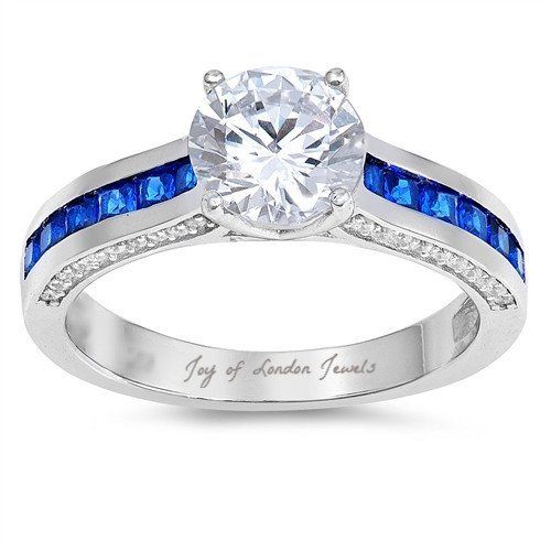 A Perfect 1.8CT Round Cut Solitaire Russian Lab Diamond Channel Set Blue Sapphir...