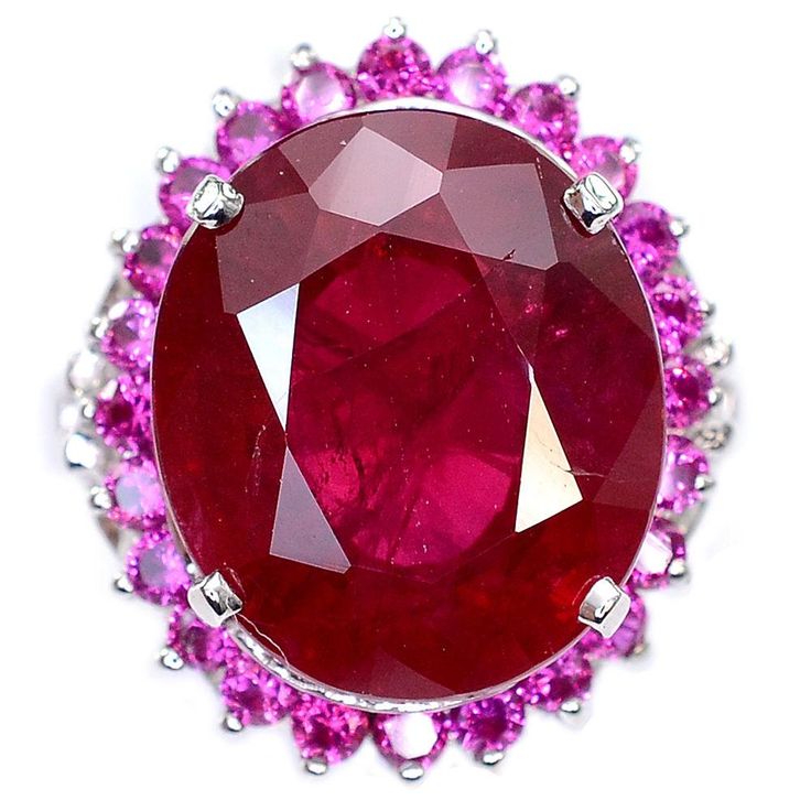 A Perfect 13.05CT Oval Cut Red Ruby Halo Ring