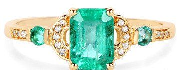 A Perfect 14K Yellow gold 1CT Emerald Cut Zambian Green Emerald Diamond Engageme...