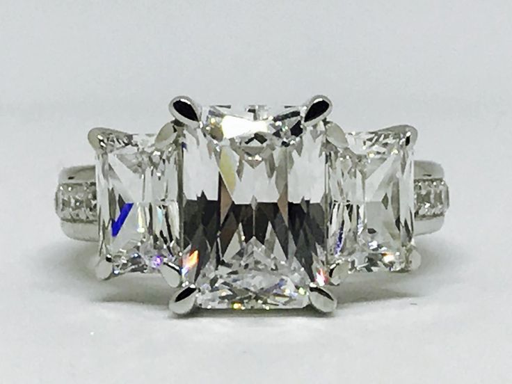 A Perfect 3.33CT Radiant Cut Emerald Cut Side Stone Engagement Anniversary Weddi...