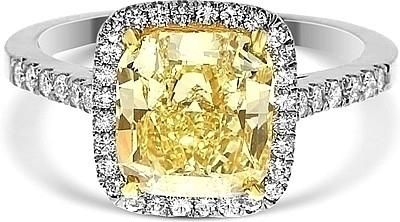 A Perfect 3.7CT Cushion Cut Canary Yellow Fancy Russian Lab Diamond Engagement H...