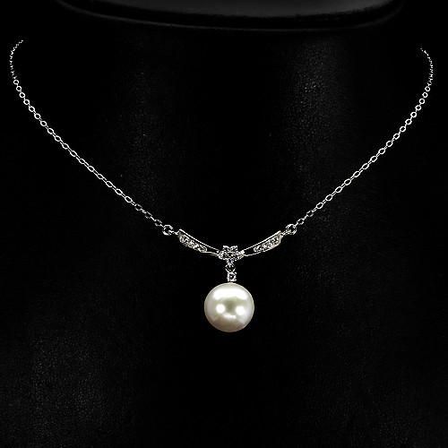 A Vintage 12mm White Pearl Russian Lab Diamond Wedding Necklace