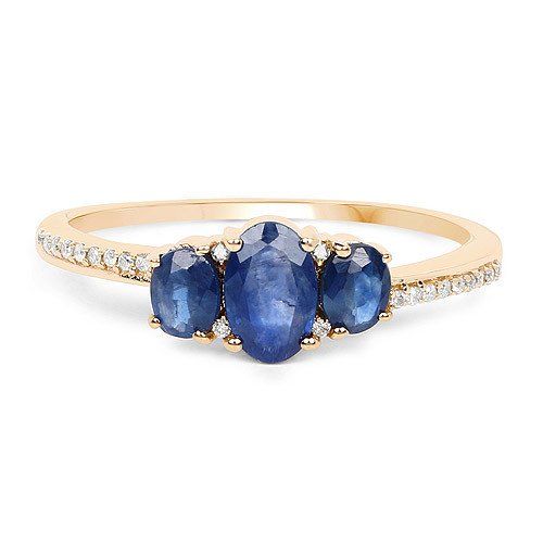 A Vintage 14K Yellow Gold 2TCW Genuine Blue Sapphire and Natural White Diamonds ...