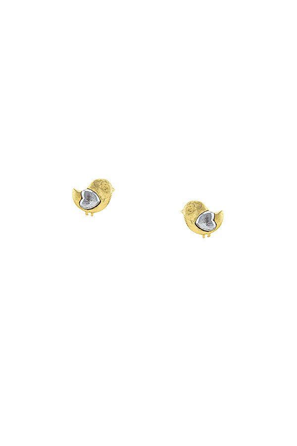 Brushed Gold & Silver Little Bird Stud Earrings