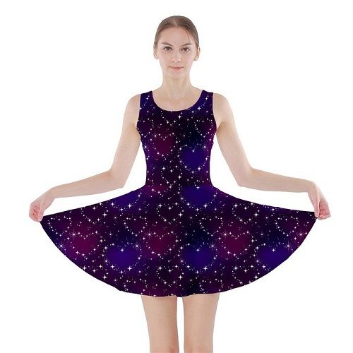 A Fun Night Sky Skater Dress. Pretty galaxy print with sparkly stars and hearts ...