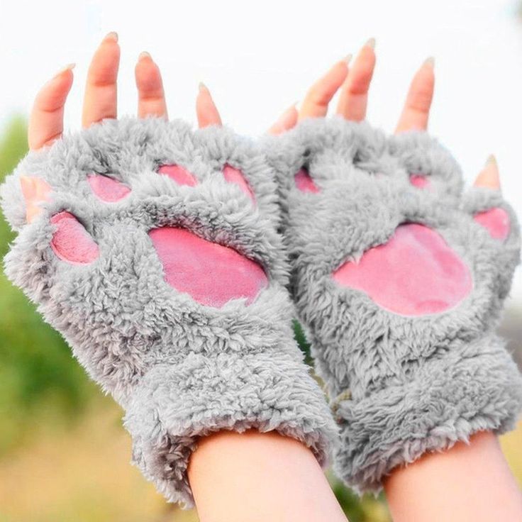 Fluffy Cat Paw  Fingerless Gloves