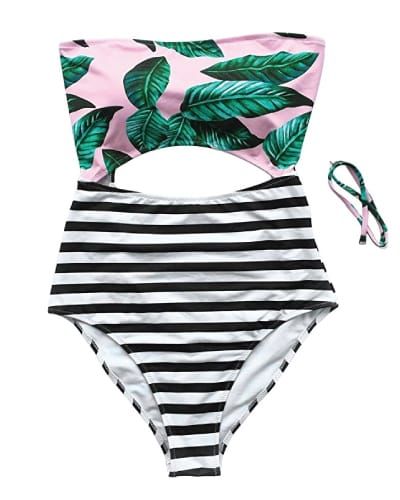 Leaf Pattern with Cutout Swimsuit One Piece #fashion #swimwear