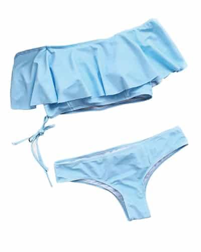 Off-the-Shoulder Pastel Blue Bikini. Swimsuits for teens. #cute