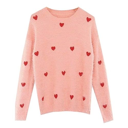 Pink Heart Pattern Sweater For Girls. Fall outfits for teens. #fashion