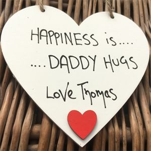 Happiness is Daddy HUG Personalised Cream Heart with red heart