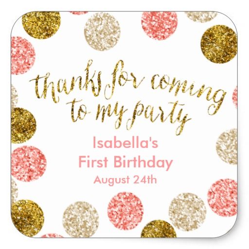 1st Birthday-Pink and Gold Glitter Square Sticker