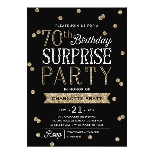 70th Glitter Confetti Surprise Party Invitation