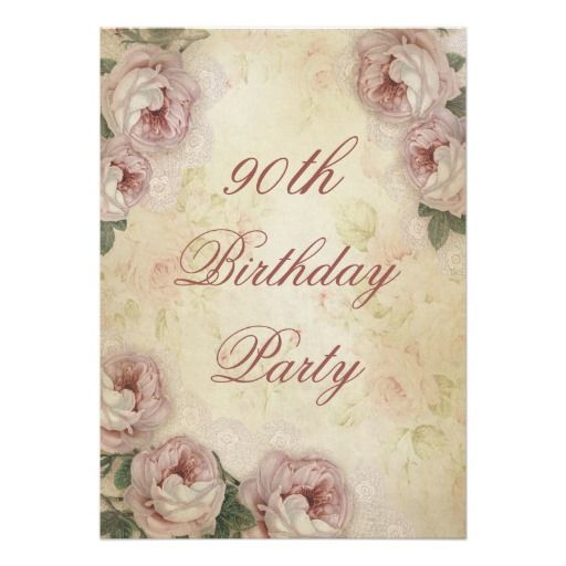 90th Birthday Shabby Chic Roses and Lace Card