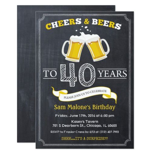 Cheers & Beers Chalkboard 40th Birthday Invitation