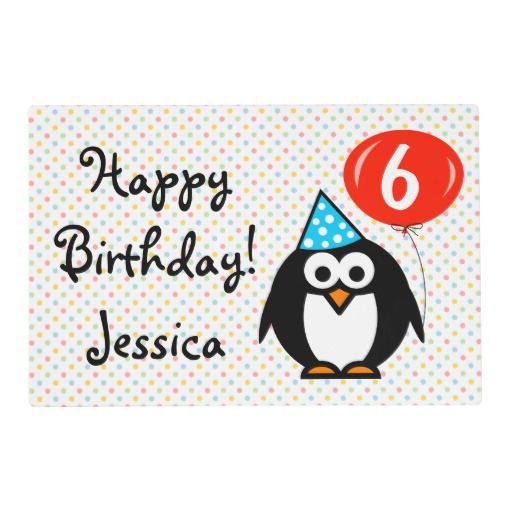 Cute kids Birthday placemats with penguin cartoon