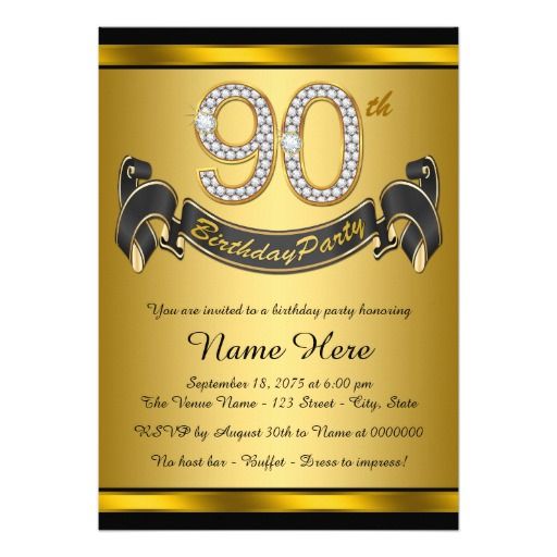 Gold 90th Birthday Party Card