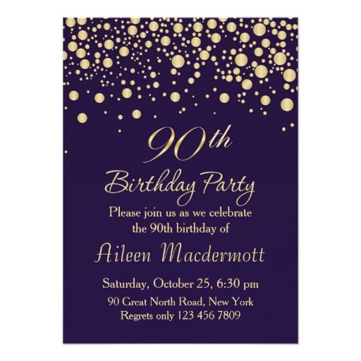 Golden confetti 90th Birthday Party Invitation