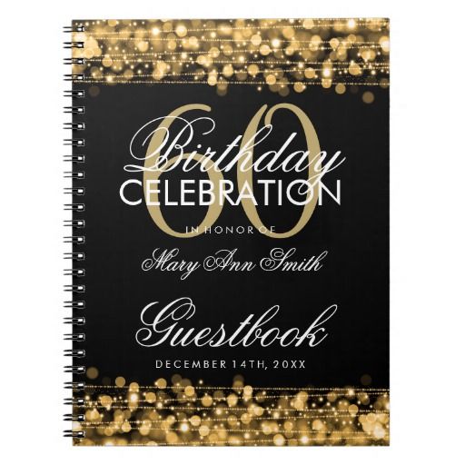Guestbook 60th Birthday Party Sparkles Gold Notebook