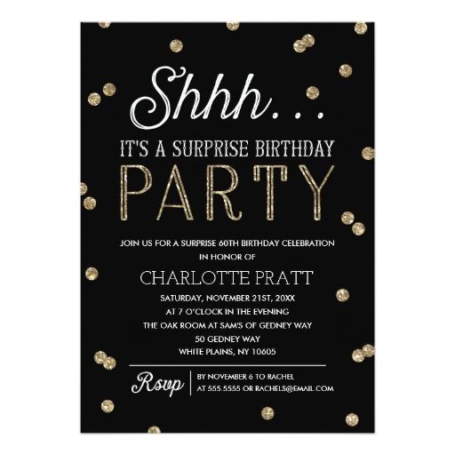 Shh Surprise Birthday Party Faux Glitter Confetti Card