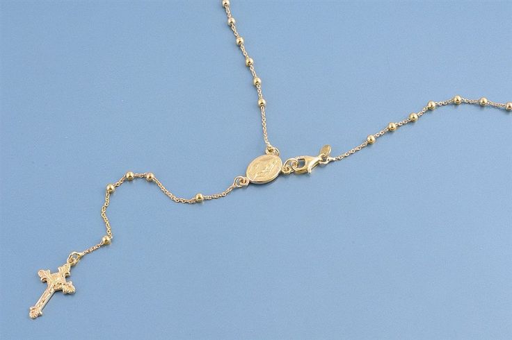 Italian 14K Yellow Gold Rosary Necklace Prayer Pendant