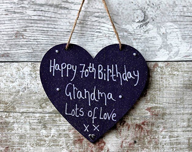 MadeAt94 Customized Happy 70th Birthday Grandma Purple Heart Plaque Sign Handwri...
