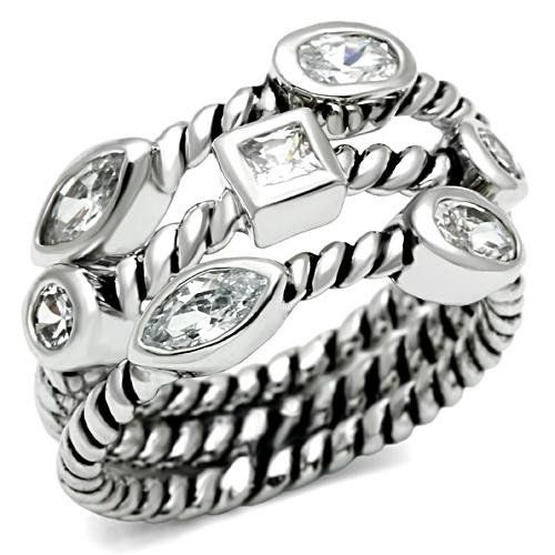 Metro Stacked Silver 3TCW Russian Lab Diamond Anniversary Ring