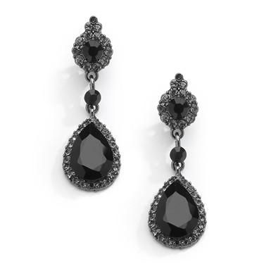 The Baroness, Vintage Style Black Crystal Earrings with Teardrop Dangles