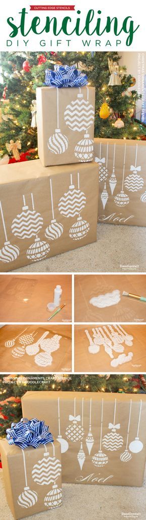 Cutting Edge Stencils shares how to stencil DIY gift wrap using Christmas Orname...