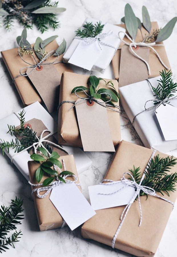 Brown paper and foliage gift wrap.