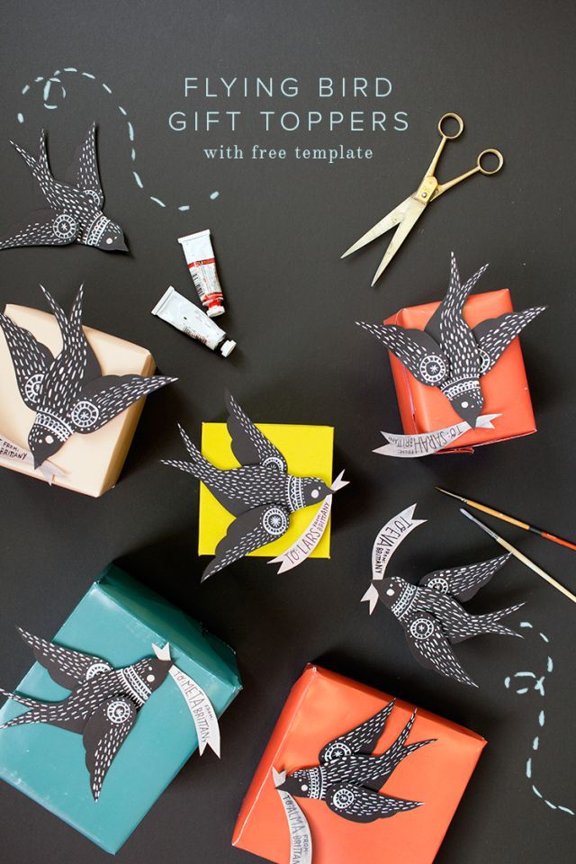 Flying bird gift toppers.