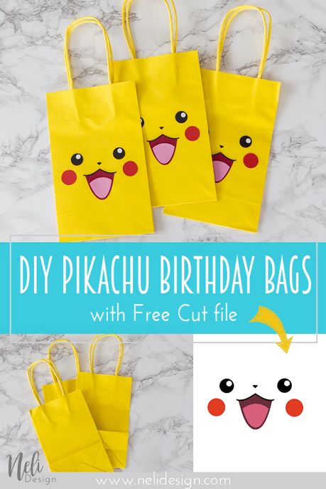 Pikachu | party bags | party favors | Silhouette Cut file | Easy DIY | Sacs surp...